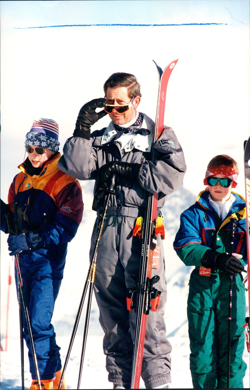 Prince William, Prince Charles and Prince Harry headed out the slopes around Klosters. - Vintage Photograph