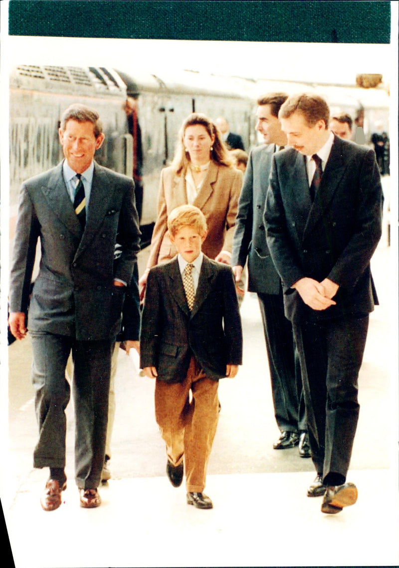 Prince Charles and Prince Harry at an unknown official mission. - Vintage Photograph