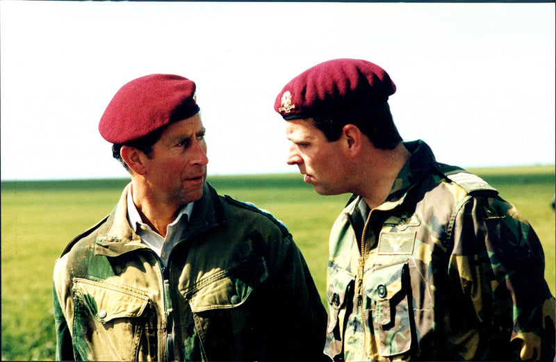 Prince Charles and Prince Andrew visit a military camp at Pegasus Bridge - Vintage Photograph