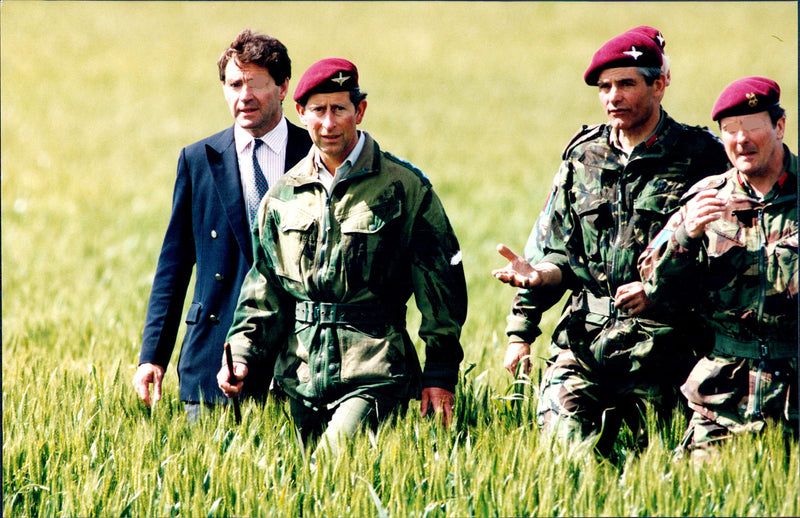 Prince Charles and Prince Andrew visit a military camp at Pegasus Bridge - Vintage Photograph