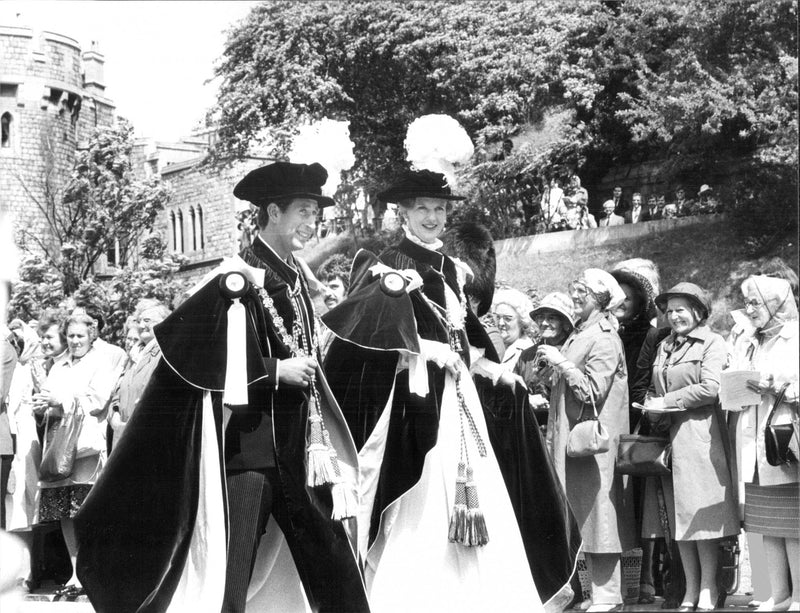 Prince Charles of England and Queen Margrethe of Denmark, in conjunction with one of the Queen's State Visit in England. - Vintage Photograph