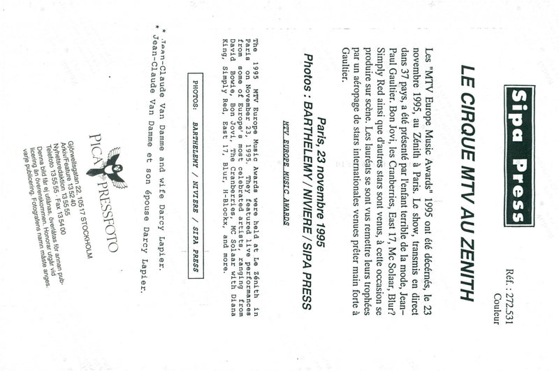 Jean-Claude Van Damme and his pregnant wife Darcy LaPier at MTV Music Awards - Vintage Photograph