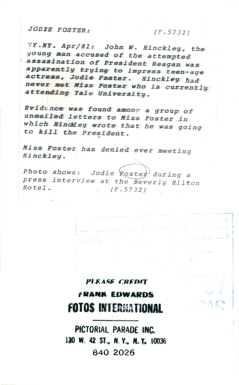 Actress Jodie Foster at a press conference at Beverly Hilton Hotel - Vintage Photograph