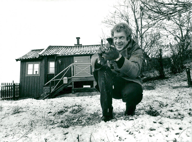 Take Danielsson out in the countryside in a snowy landscape - Vintage Photograph