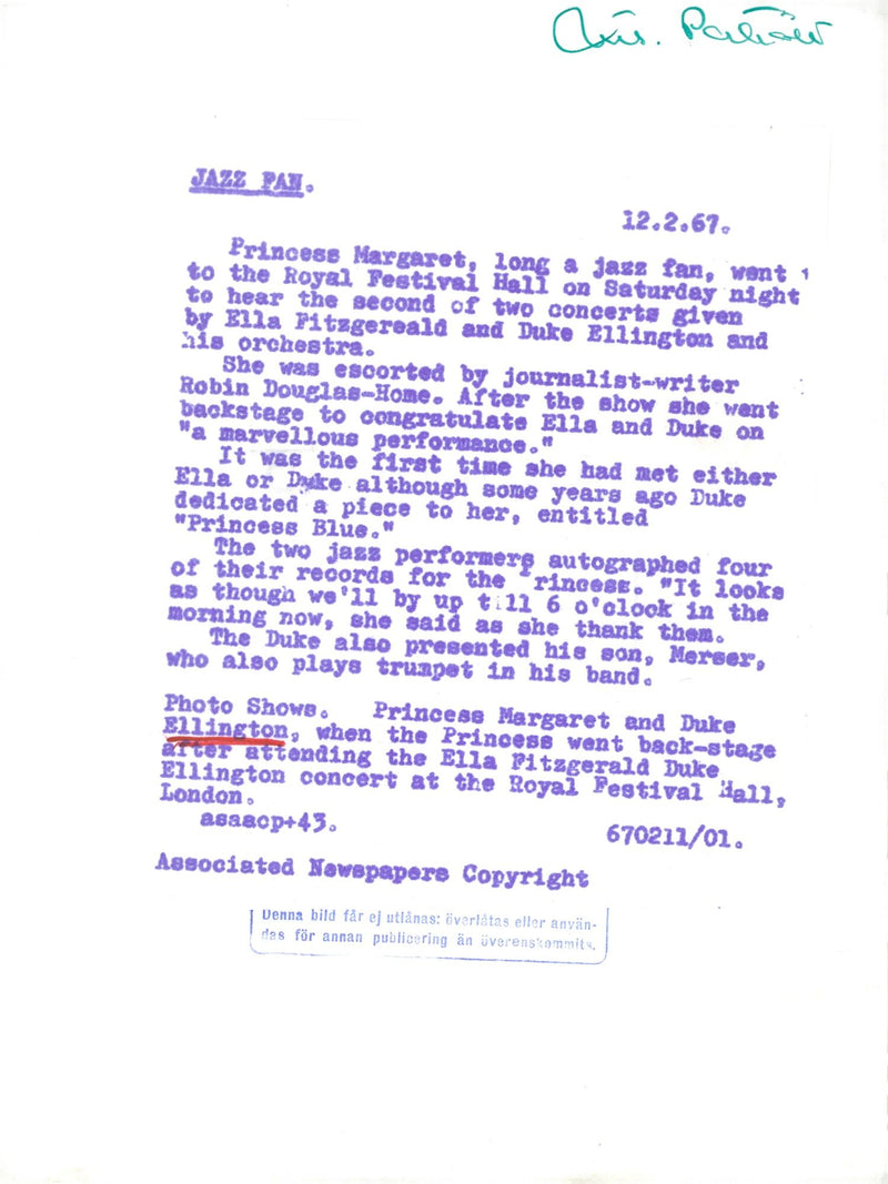 Princess Margaret along with Duke Ellington backstage during the Ella Fitzgerald Duke Ellington concert at the Royal Festival Hall - Vintage Photograph