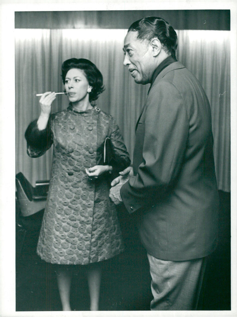 Princess Margaret along with Duke Ellington backstage during the Ella Fitzgerald Duke Ellington concert at the Royal Festival Hall - Vintage Photograph