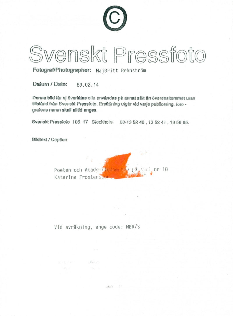 Poet and Swedish Academy member Katarina Frostenson - Vintage Photograph