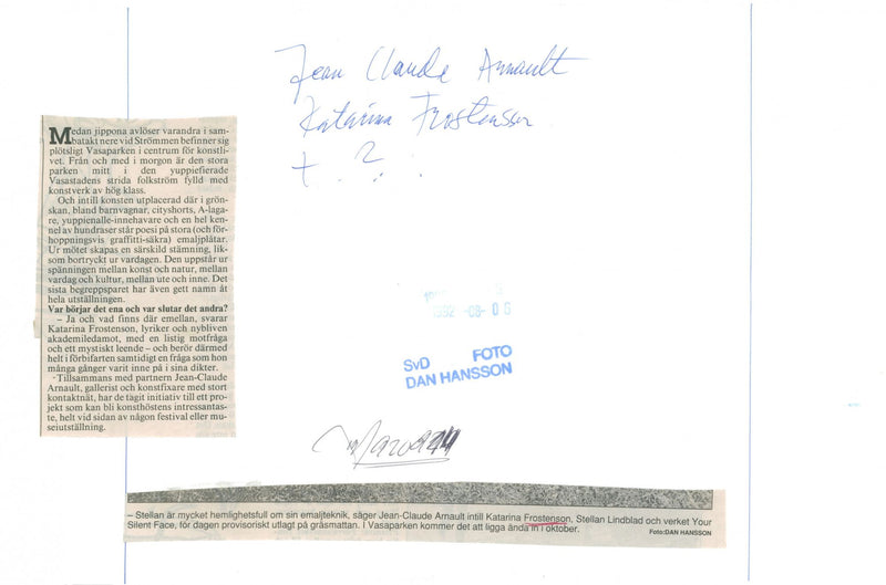 Katarina Frostenson with Jean Claude Arnault and Stellan Lindblad exhibits poetry art in Vasaparken - Vintage Photograph