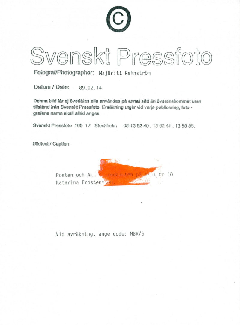 Poet and Swedish Academy member Katarina Frostenson - Vintage Photograph