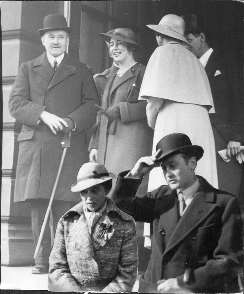 Duke of Connaught, Princess Ingrid and Lady Ramsay on the Staircase of the Central, and the Landmark Berthold of Baden with Countess - 21 May 1935 - Vintage Photograph