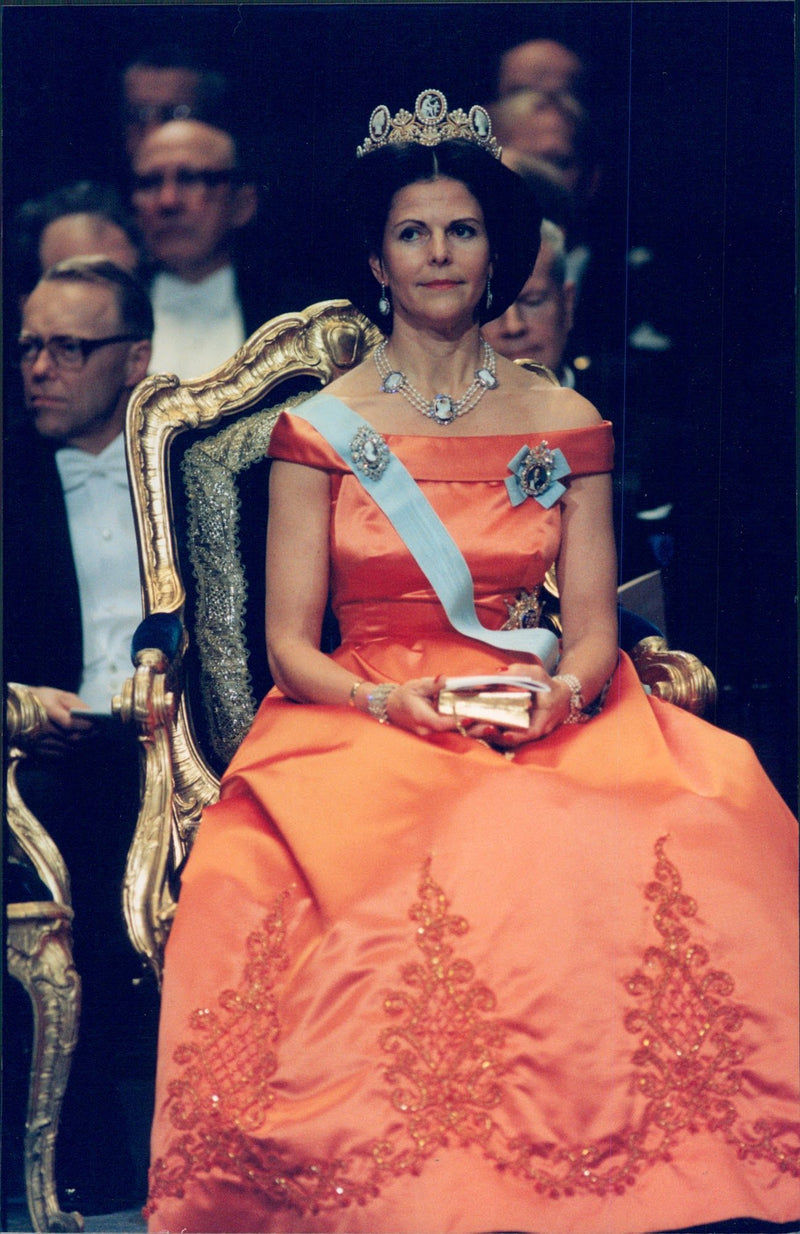 Queen Silvia attends the Nobel Prize ceremony in the concert hall - Vintage Photograph