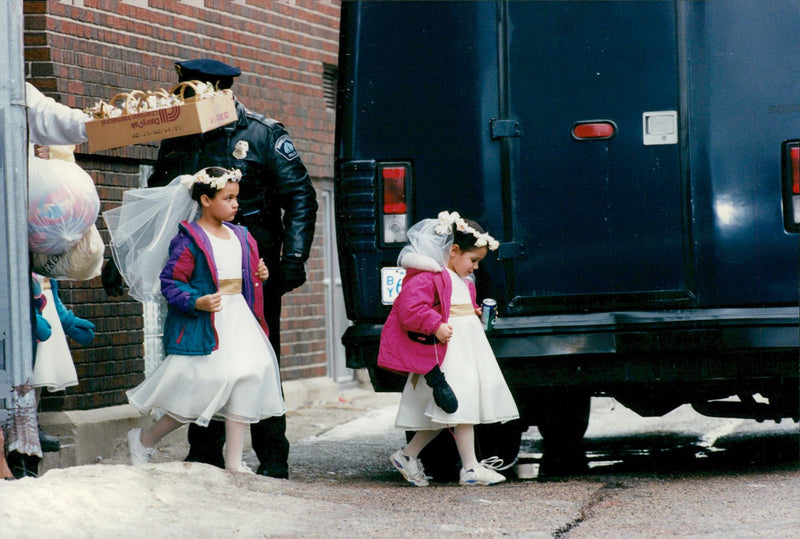 The bridesmaids leave the wedding ceremony at Park Avenue United Methodist Church. - Vintage Photograph