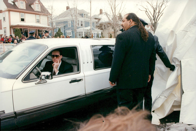 The wedding guests were pushed from church to subsequent festivities in white limousines. - Vintage Photograph