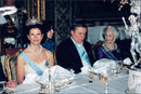 Queen Silvia together with President Lech Walesa and Princess Lillian during the royal dinner at the concert hall. - Vintage Photograph