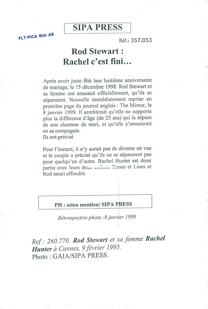 Rod Stewart and Rachel Hunter in Cannes - Vintage Photograph