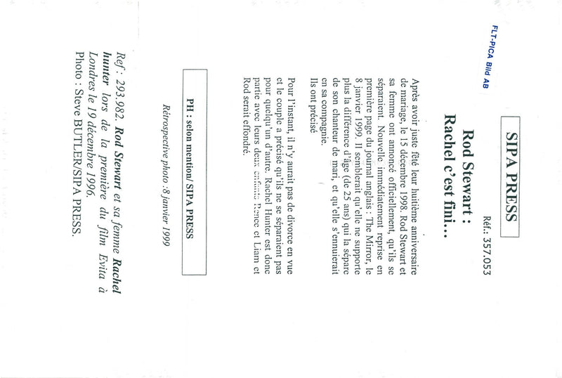 Rod Stewart and Rachel Hunter on [movie show of the movie Evita - Vintage Photograph