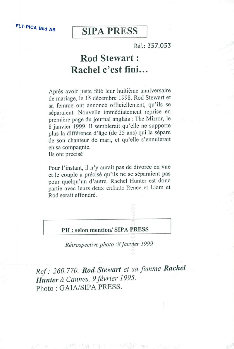 Rod Stewart and Rachel Hunter in Cannes - Vintage Photograph