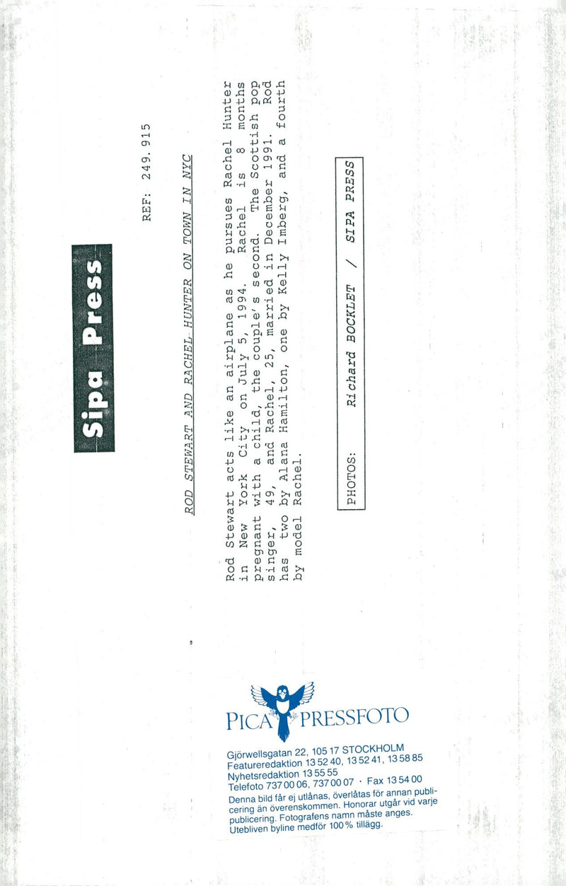 Rod Stewart and Rachel Hunter - Vintage Photograph