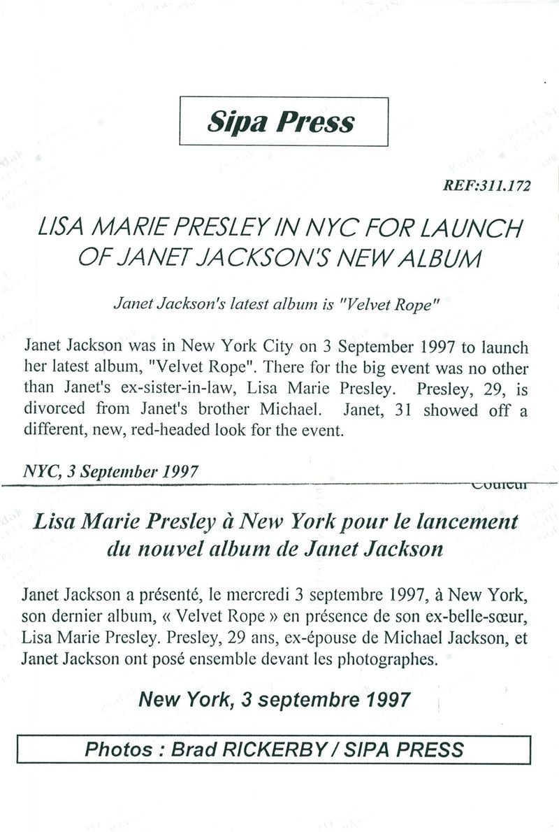 Janet Jackson along with Lisa Marie Presley at the album release of Velvet Rope - Vintage Photograph