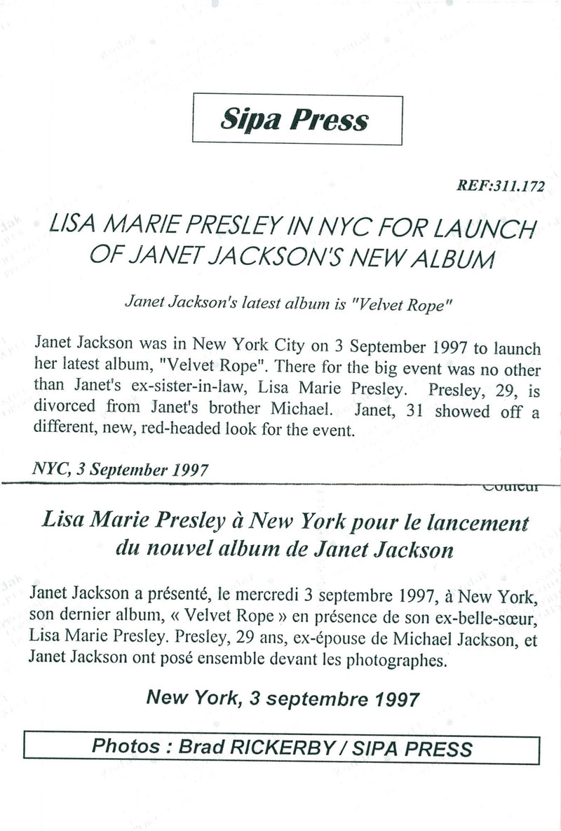 Janet Jackson along with Lisa Marie Presley at the album release of Velvet Rope - Vintage Photograph