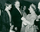 Glenda Jackson talks with Queen Elizabeth, Queen Mother, at the film premiere of "Mary Queen of Scots" - Vintage Photograph