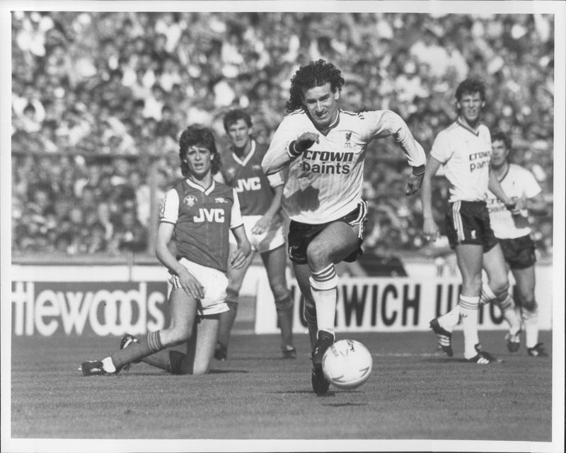 Craig Johnston plays against Arsenal in the Littlewoods Cup - Vintage Photograph