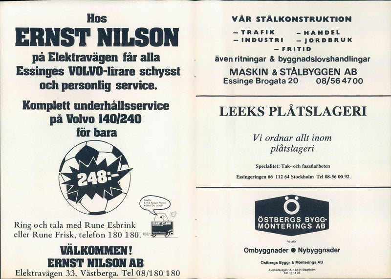 Advertisements in the flyer with the Essinge IK football club - Vintage Photograph