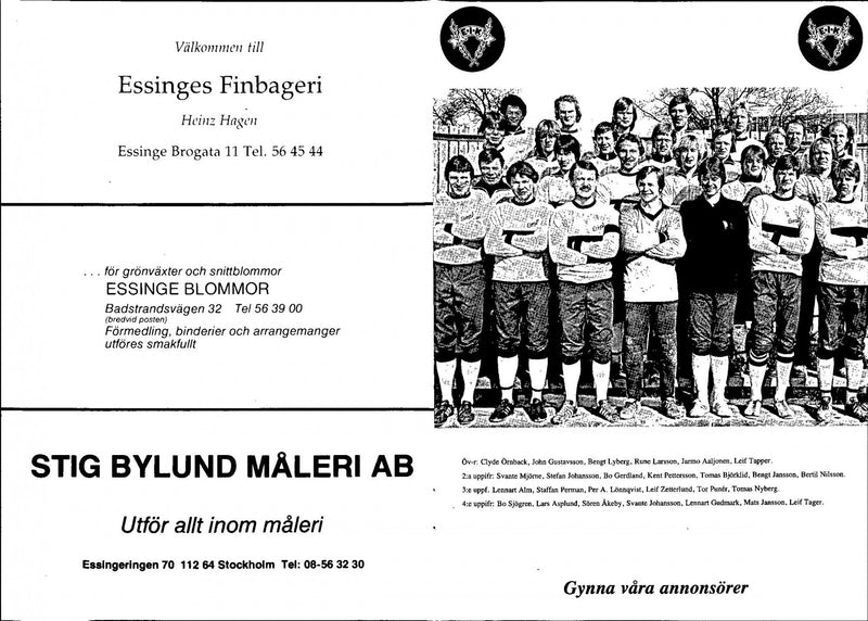 Advertisements in the flyer with the Essinge IK football club - Vintage Photograph