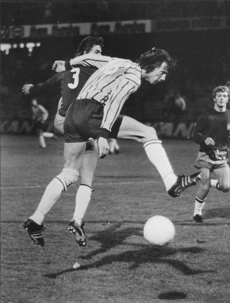 Football player Hans &quot;NÃ¤ttraby&quot; Jonsson in a tight match with the opponent. - Vintage Photograph