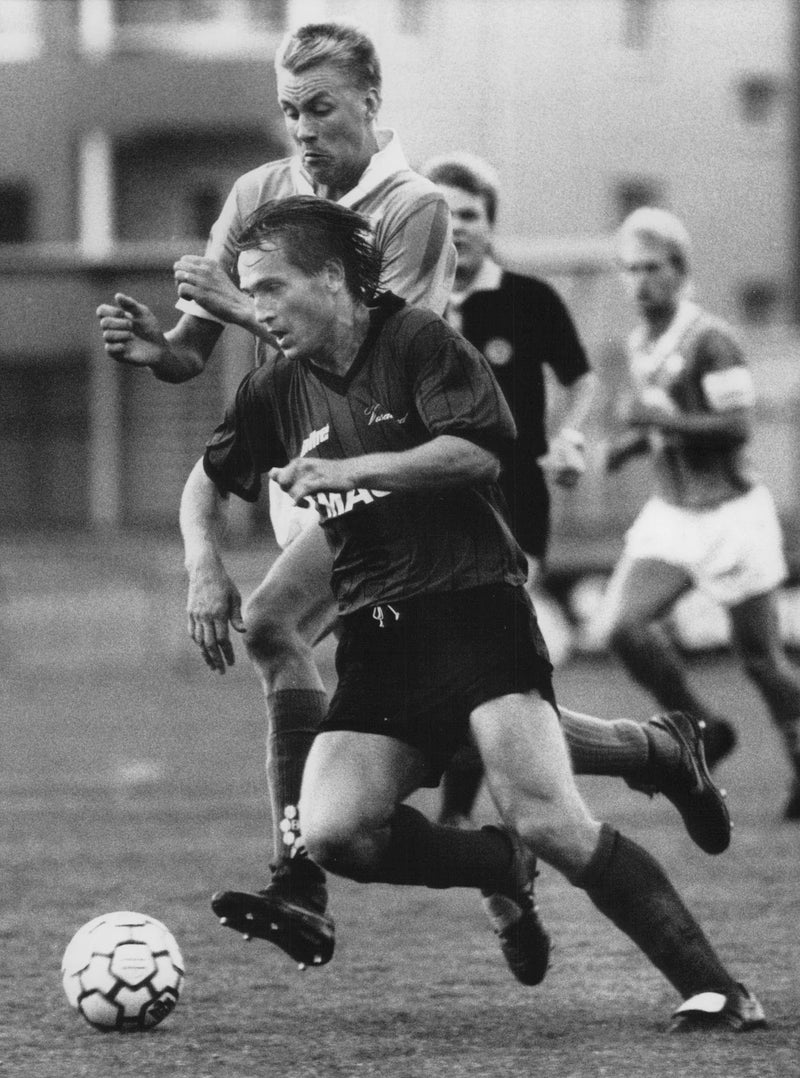 Dragan Stevovic intersects Thomas Lundmark when Vasalund defeated Eskilstuna - Vintage Photograph