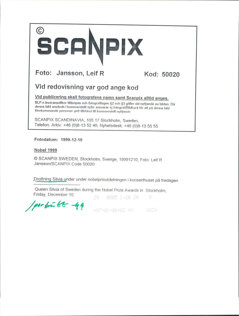 Queen Silvia at the Nobel Prize ceremony in the Concert Hall - Vintage Photograph