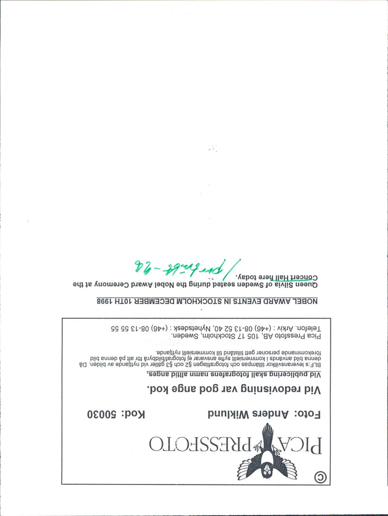 Queen Silvia at the Nobel Prize ceremony in the Concert Hall - Vintage Photograph