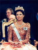 Queen Silvia at the Nobel Prize ceremony in the Concert Hall - Vintage Photograph