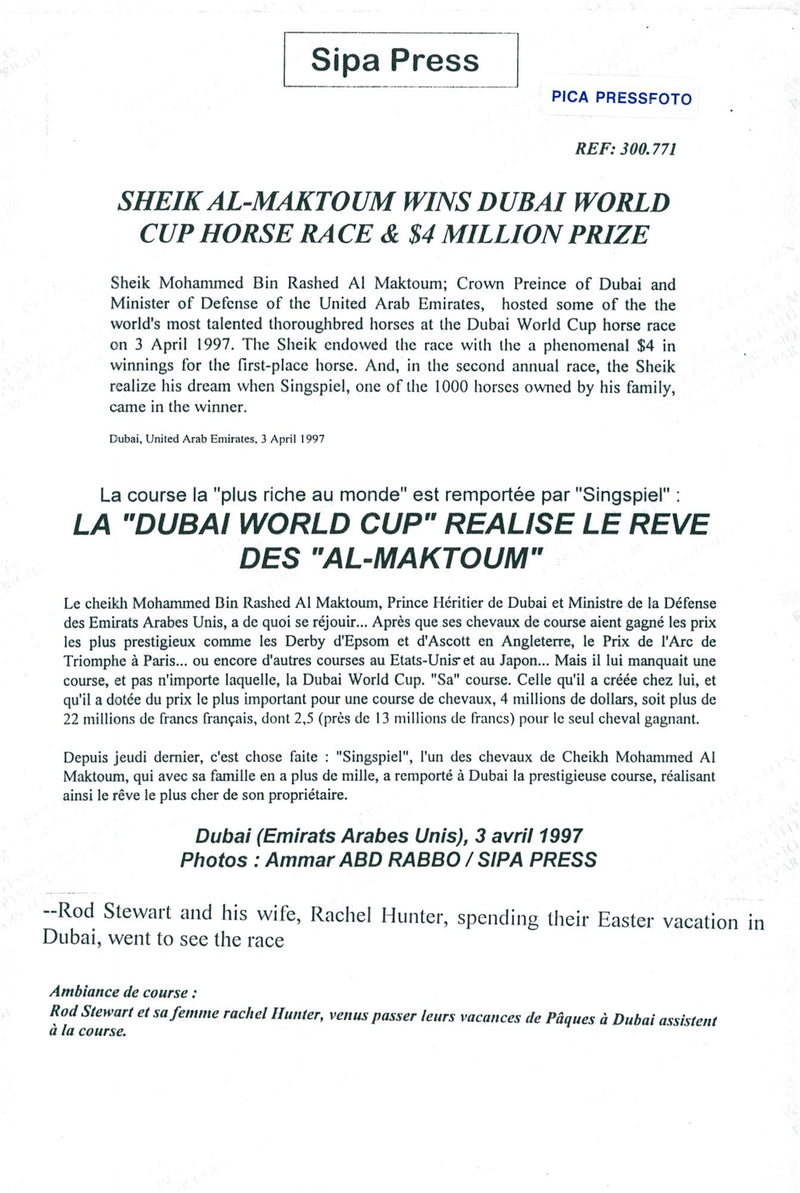 Rod Stewart and Rachel Hunter in Dubai - Vintage Photograph