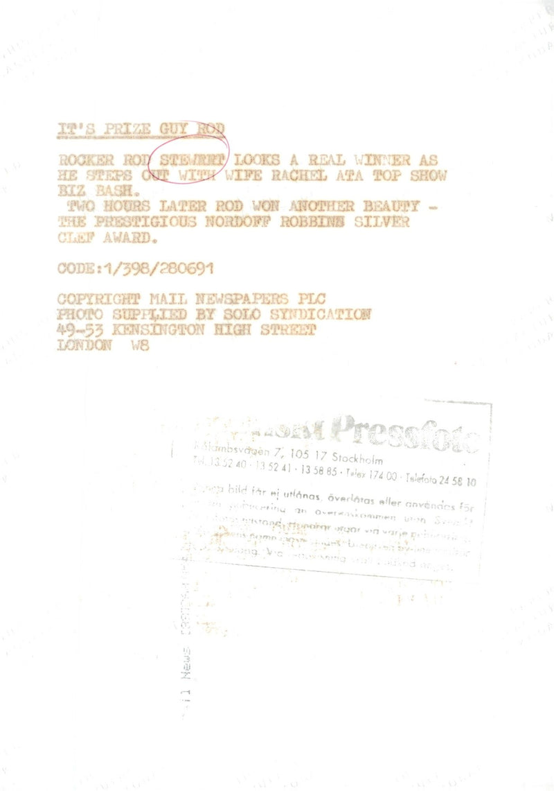 Rod Stewart and Rachel Hunter - Vintage Photograph