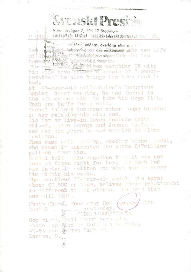 Rod Stewart and Rachel Hunter - Vintage Photograph