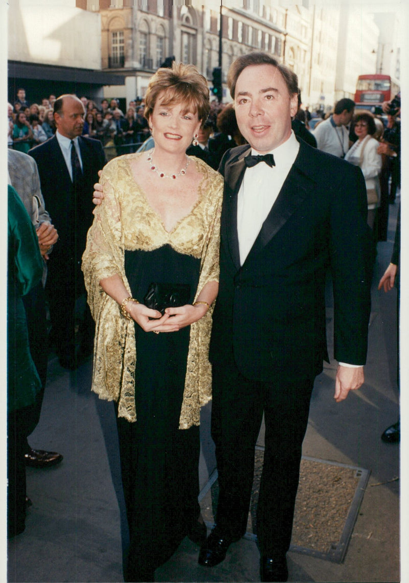 Composer Andrew Lloyd Webber with wife Madelaine at the premiere of the musical Sunset Boulevard at West End - Vintage Photograph