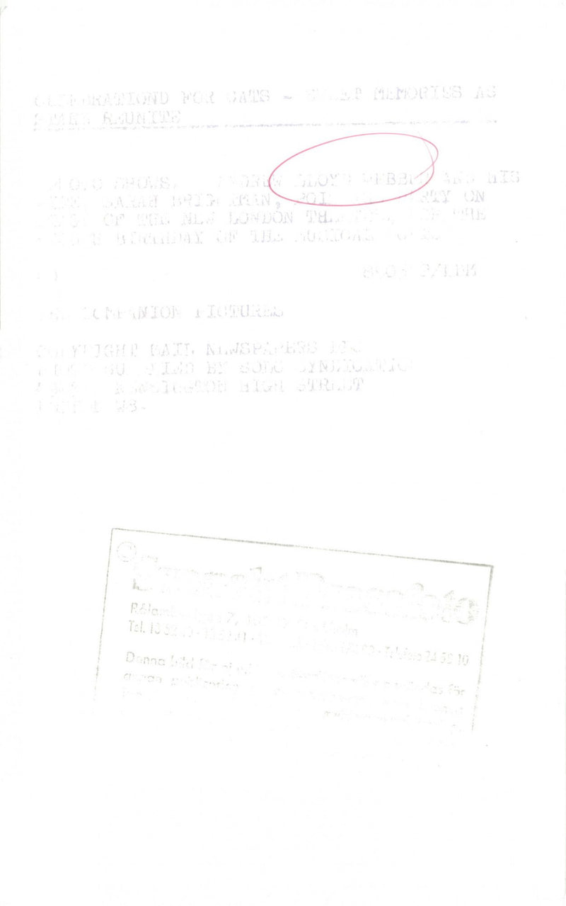 Singer Sarah Brightman and composer Andrew Lloyd Webber on stage at the musical Cats 8th anniversary at the New London Theater - Vintage Photograph