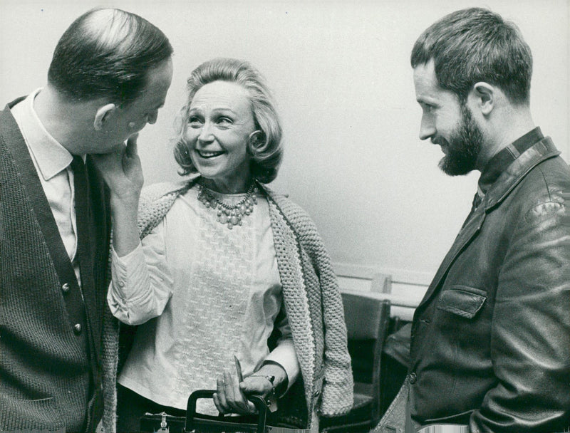 Drama director Ingmar Bergman together with actress Inga Tidblad and director Staffan Aspelin for the play &quot;Glasmenageriet&quot; at Dramaten - Vintage Photograph