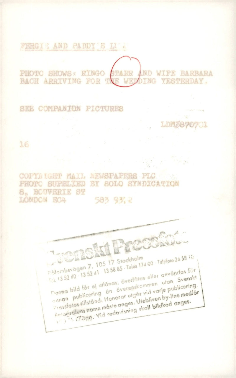 Ringo Starr and Barbara Bach - Vintage Photograph