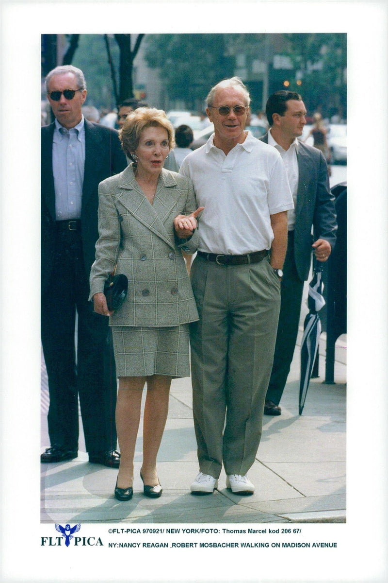 Nancy Reagan and Robert Mosbacher walk on Madison Avenue - Vintage Photograph