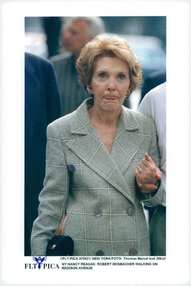 Nancy Reagan and Robert Mosbacher walk on Madison Avenue - Vintage Photograph