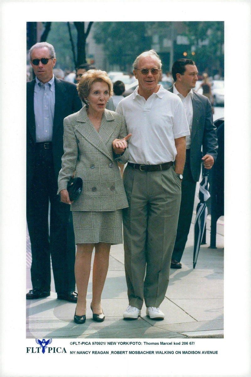 Nancy Reagan and Robert Mosbacher walk on Madison Avenue - Vintage Photograph