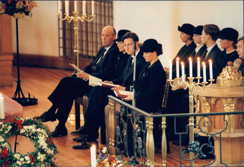 Norwegian royal family gathered in Ris church at Queen Sonja&#39;s mother&#39;s (Dagny Haraldsen) funeral - Vintage Photograph