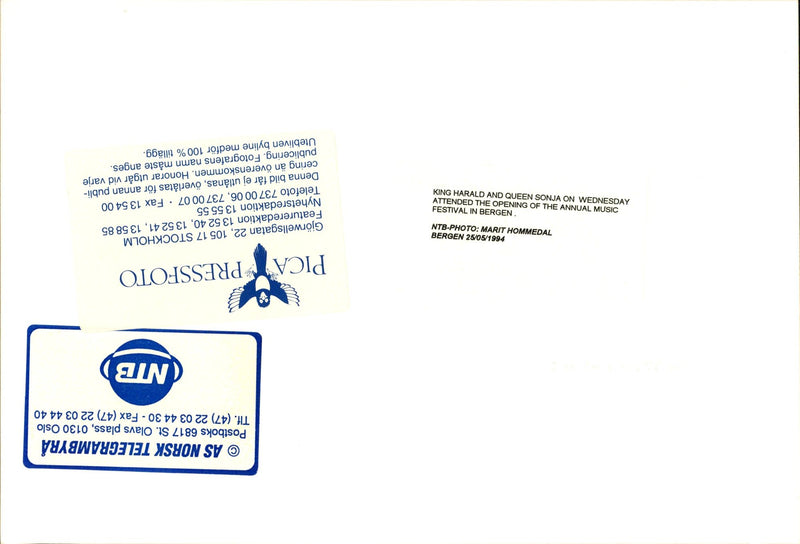 Queen Sonja and King Harald arrive at the annual music festival in Bergen. - Vintage Photograph