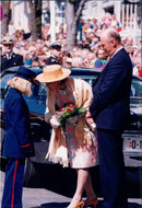 Queen Sonja and King Harald arrive at the annual music festival in Bergen. - Vintage Photograph