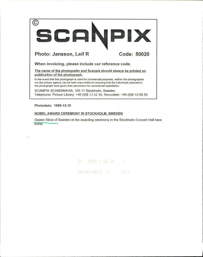 Queen Silvia at the Nobel Prize Awards in Stockholm Concert Hall - Vintage Photograph