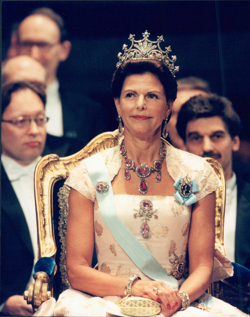 Queen Silvia at the Nobel Prize Awards in Stockholm Concert Hall - Vintage Photograph