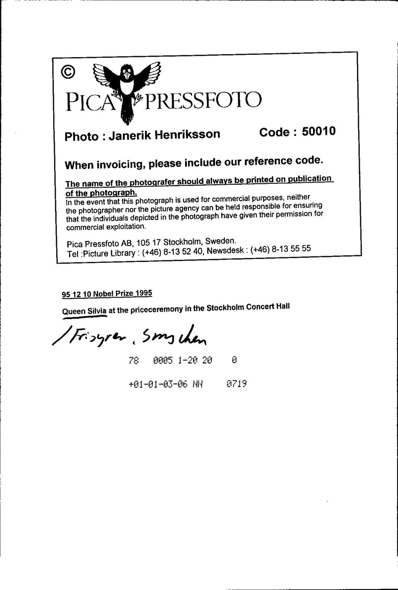 Queen Silvia at the Nobel Prize Awards in Stockholm Concert Hall - Vintage Photograph