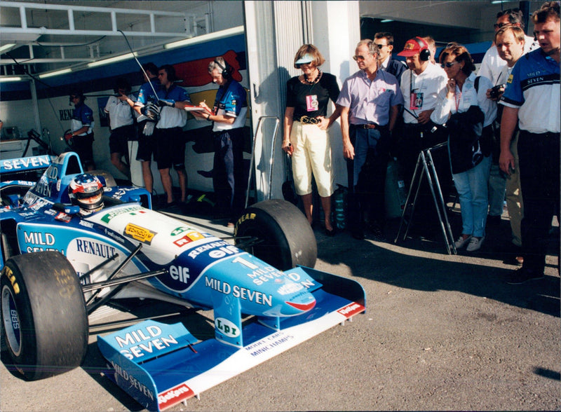 King Carl Gustav visits Benatton Renault team under Madgwick International - Vintage Photograph